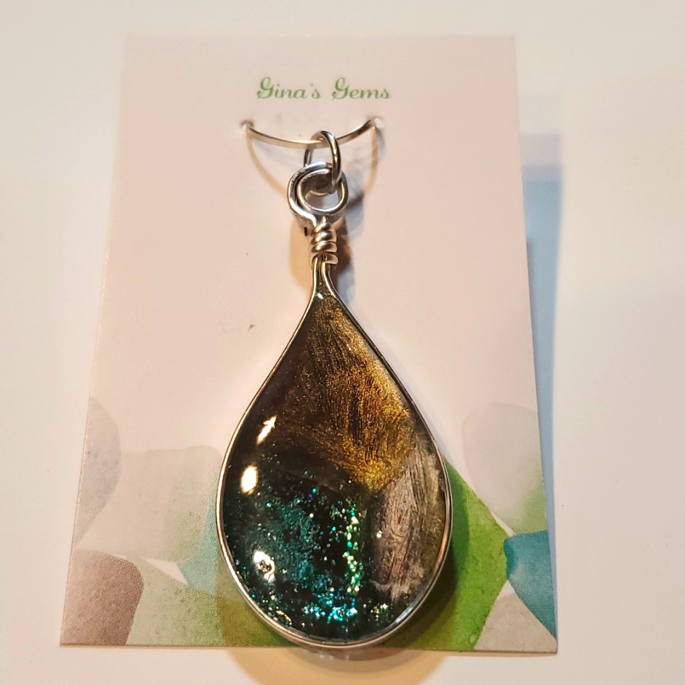 Jewelry Pendant Resin Silver Tone Hand Made